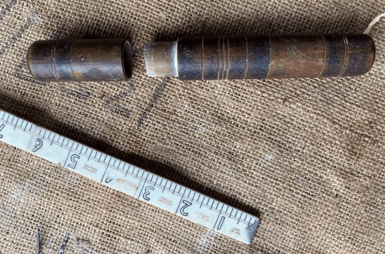 Sailmakers or Saddlers Needles in Cylindrical Treen Case