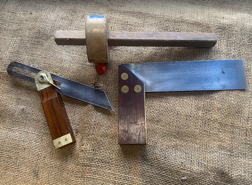 Vintage Curated Measuring/Marking Set, Square, sliding bevel and marking gauge