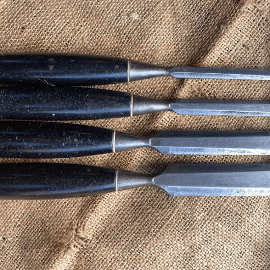 Set of 4 Vintage Stanley 5001 Black Bevel Edge Chisels