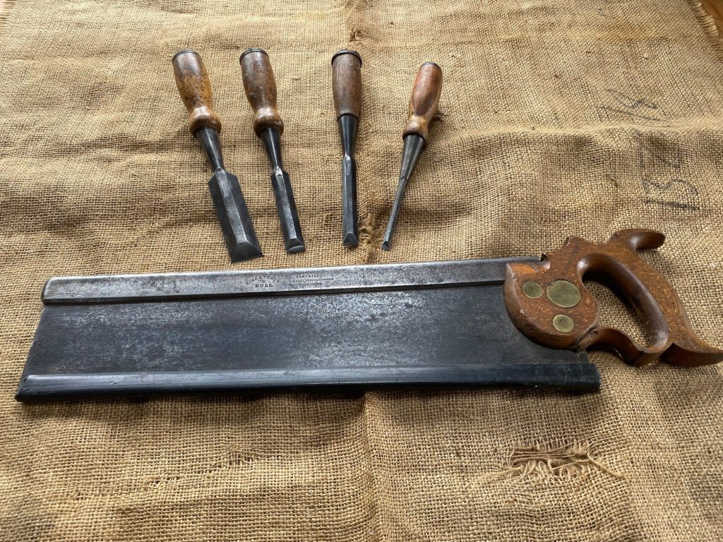 King & Peach Carcass Saw with Marples Bevel Edged Chisels
